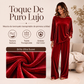 Conjunto de terciopelo para mujer: top de manga larga y pantalones de pierna ancha