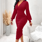 ⏰🔥 ¡50% OFF POR TIEMPO LIMITADO! 👗 Vestido Bodycon de Cuello en V con Mangas de Farol para Mujer – Elegancia, Curvas Favorecedoras y Estilo Sofisticado ✨