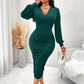 ⏰🔥 ¡50% OFF POR TIEMPO LIMITADO! 👗 Vestido Bodycon de Cuello en V con Mangas de Farol para Mujer – Elegancia, Curvas Favorecedoras y Estilo Sofisticado ✨