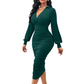 ⏰🔥 ¡50% OFF POR TIEMPO LIMITADO! 👗 Vestido Bodycon de Cuello en V con Mangas de Farol para Mujer – Elegancia, Curvas Favorecedoras y Estilo Sofisticado ✨