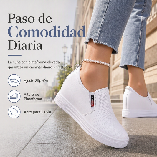 🔥50% OFF🔥 Zapatos de mujer de piel suave sin cordones con suela plana antideslizante y aumento de altura oculto