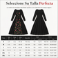 Vestido largo tipo corsé negro de manga larga con cuello cuadrado, cordones y panel de malla bordado de flores