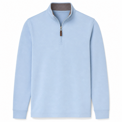 Sudadera de manga larga para hombre, mezcla de algodón, cuello alto con cierre de un cuarto de cremallera, tipo jersey