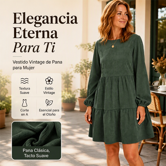 🔥 ¡50% OFF POR TIEMPO LIMITADO! 👗 Vestido Vintage de Pana para Mujer – Manga Larga, Elegante y Cómodo para Otoño ✨