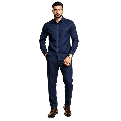 🎯 ¡50 % de descuento + envío gratis! 🚚 Conjunto de dos piezas de poliéster para hombre: camisa y pantalón
