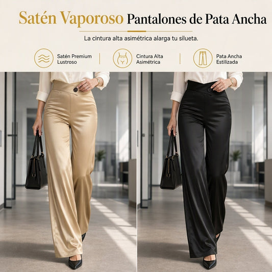 🍂RENUEVA CLOSET🍂Pantalones de satén de talle alto y pierna ancha – elegantes y con cintura asimétrica