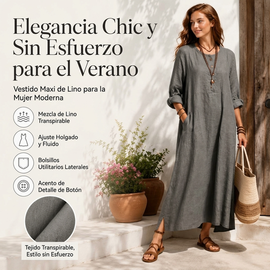 🔥 ¡50% OFF POR TIEMPO LIMITADO! 👗 Vestido Maxi Casual para Mujer – Corte Cómodo, Bolsillos Prácticos y Estilo Elegante ✨