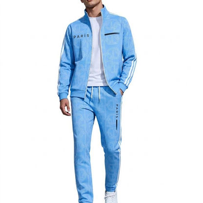 🔥 Superventas 🏆 | Envío GRATIS 🚚 |  Conjunto para hombre: chaqueta con cremallera completa y pantalones con estampado geométrico