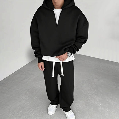 🔥 🚚 50% OFF + ENVÍO GRATIS 🧥👖 Conjunto Casual para Hombre de Sudadera con Capucha y Media Cremallera + Pantalón de Pierna Ancha – Cómodo, Moderno y Versátil ✨