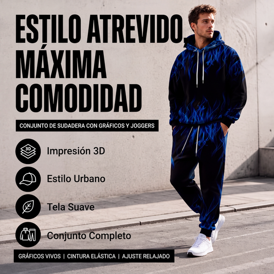 🔥 50% OFF + ENVÍO GRATIS 🧥👖 Conjunto Deportivo Estampado para Hombre – Sudadera con Capucha y Pantalón a Juego, Cómodo y Moderno ✨