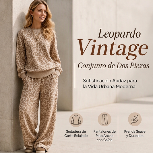 🔥 50% DTO + ENVÍO GRATIS 🚚 Conjunto para mujer – sudadera con estampado de leopardo y pantalones anchos 🐆✨