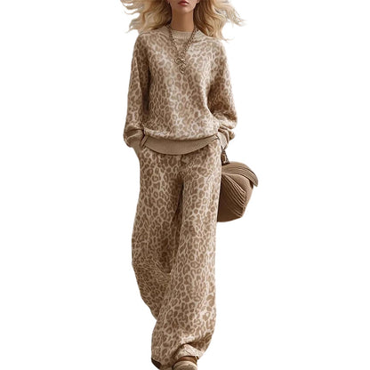🔥 50% DTO + ENVÍO GRATIS 🚚 Conjunto para mujer – sudadera con estampado de leopardo y pantalones anchos 🐆✨