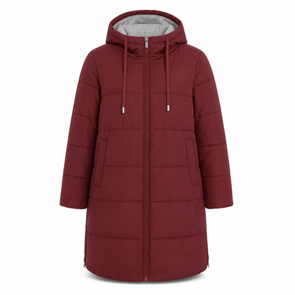 🔥 50% DTO + ENVÍO GRATIS 🧥 Abrigo acolchado largo con capucha – entallado, con bolsillos y color sólido para invierno