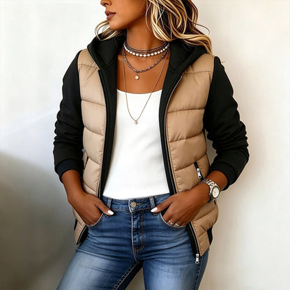 🔥 50% OFF + Envío Gratis 🔥 Chaqueta Acolchada de Mujer con Capucha y Bloques de Color