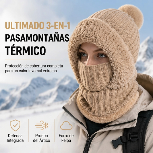 🔥 50% DTO 🧣 Gorro de punto 3 en 1 para mujer – con bufanda y máscara, ideal para invierno