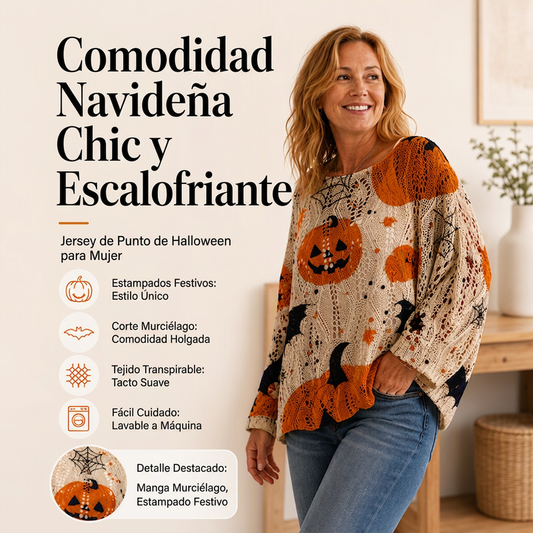 Top de punto de ganchillo con calabaza de Halloween para mujer