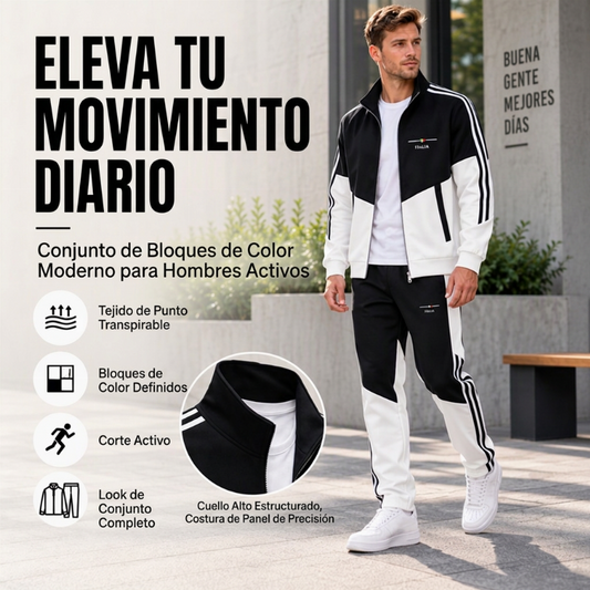🔥 50% OFF + 🚚ENVÍO GRATIS 🔥 Conjunto de chaqueta con cremallera y pantalones con cordón para hombre de bloques de color