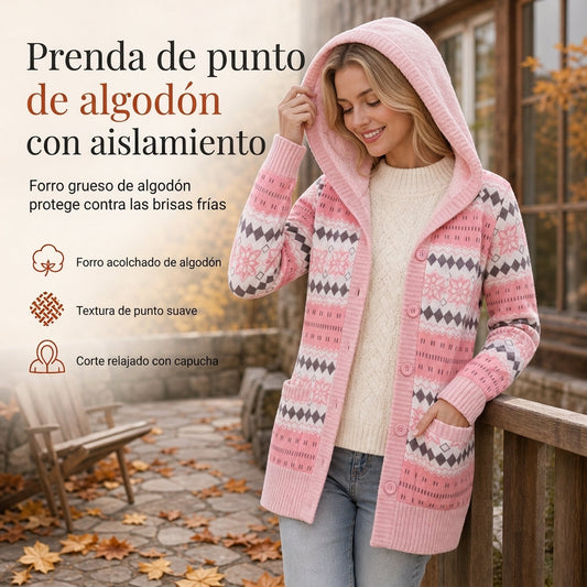 ⏰¡SOLO HOY! 50% DE DESCUENTO⏰ Suéter de punto con capucha y forro de algodón de longitud media para mujer