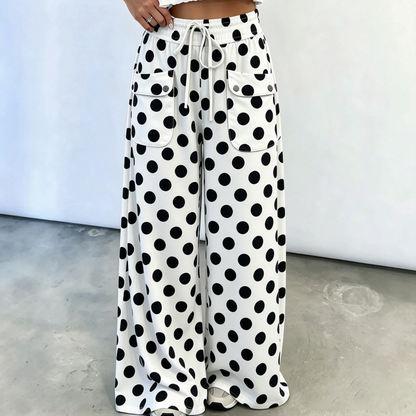 Pantalones de mujer de talle ancho con estampado de lunares