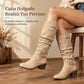 Botas vaqueras altas para mujer – estilo vintage, tacón grueso, caña holgada, cremallera lateral, hebilla y punta redonda