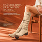 Botas vaqueras altas para mujer – estilo vintage, tacón grueso, caña holgada, cremallera lateral, hebilla y punta redonda
