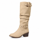 Botas vaqueras altas para mujer – estilo vintage, tacón grueso, caña holgada, cremallera lateral, hebilla y punta redonda