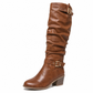 Botas vaqueras altas para mujer – estilo vintage, tacón grueso, caña holgada, cremallera lateral, hebilla y punta redonda