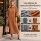 Vestido midi de punto texturado con manga farol para mujer