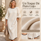 Vestido midi de punto texturado con manga farol para mujer
