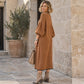 Vestido midi de punto texturado con manga farol para mujer