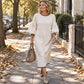Vestido midi de punto texturado con manga farol para mujer