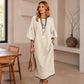 Vestido midi de punto texturado con manga farol para mujer