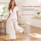 Conjunto de pijama estampado para mujer, camiseta de manga corta y pantalón de pierna completa, ropa de salón cómoda y elástica