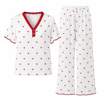 Conjunto de pijama estampado para mujer, camiseta de manga corta y pantalón de pierna completa, ropa de salón cómoda y elástica