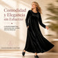 Vestido casual de terciopelo con cuello redondo y bolsillos para mujer