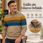 Suéter casual de rayos con media cremallera y corte entallado para hombre