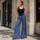 Pantalones casuales de mujer de talle alto y pierna ancha