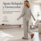 Conjunto de salón para mujer – manga larga a rayas, cuello redondo y pantalón con cordón
