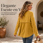 Top de manga larga con cuello en V casual para mujer
