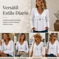 Top de manga larga con cuello en V casual para mujer