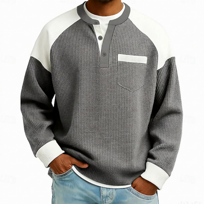 Hombre Casual de Color-Block Tejido de Waffle Henley Superior
