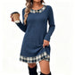 Vestido de punto casual de cuadros con retazos para mujer