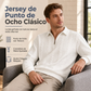 Sudadera de punto jacquard de manga larga informal para hombre con cuello de solapa