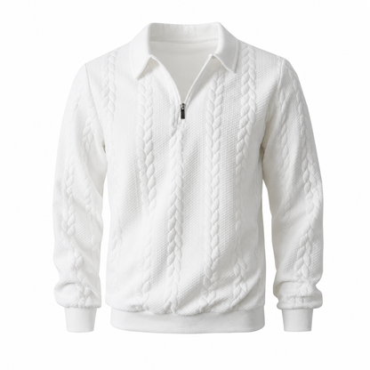 Sudadera de punto jacquard de manga larga informal para hombre con cuello de solapa