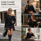Vestido de punto oversize de hombros al descubierto para mujer, con bajo asimétrico de encaje floral