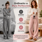 ✨ Pantalones de pierna ancha de felpa de doble cara con rayas para mujer – suaves y cálidos