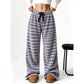 ✨ Pantalones de pierna ancha de felpa de doble cara con rayas para mujer – suaves y cálidos