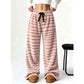 ✨ Pantalones de pierna ancha de felpa de doble cara con rayas para mujer – suaves y cálidos