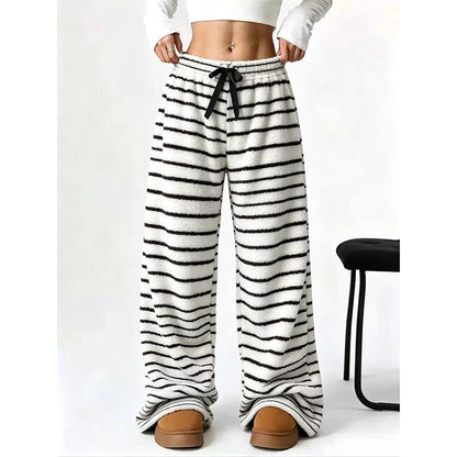 ✨ Pantalones de pierna ancha de felpa de doble cara con rayas para mujer – suaves y cálidos