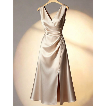 Vestido entallado de mujer de cuello V sin mangas